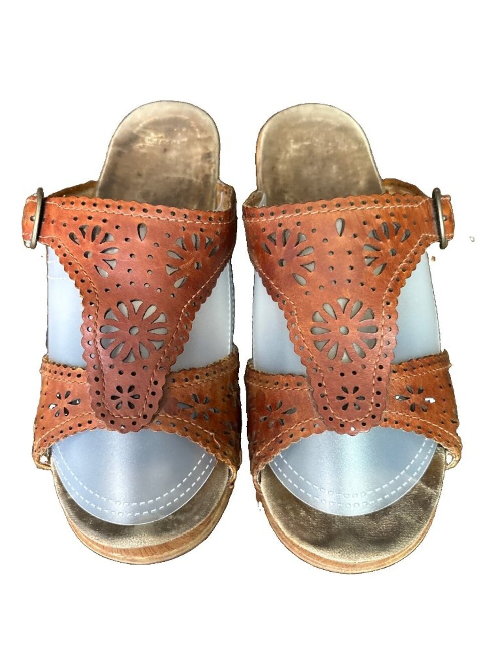 Dansko Women Sapphire Cut Out Slide Brown Leather Sandals Sz EU 39 & 8.5 US-READ